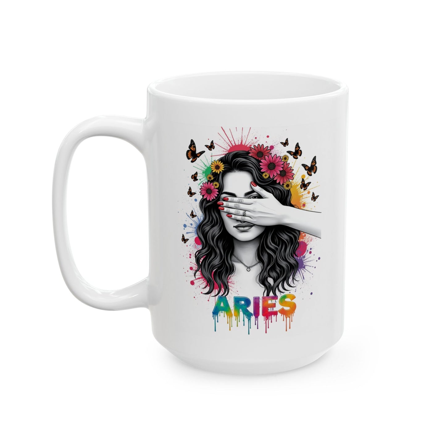 Color Splash Ceramic Aries Zodiac Mug - 11oz & 15oz Artist Design