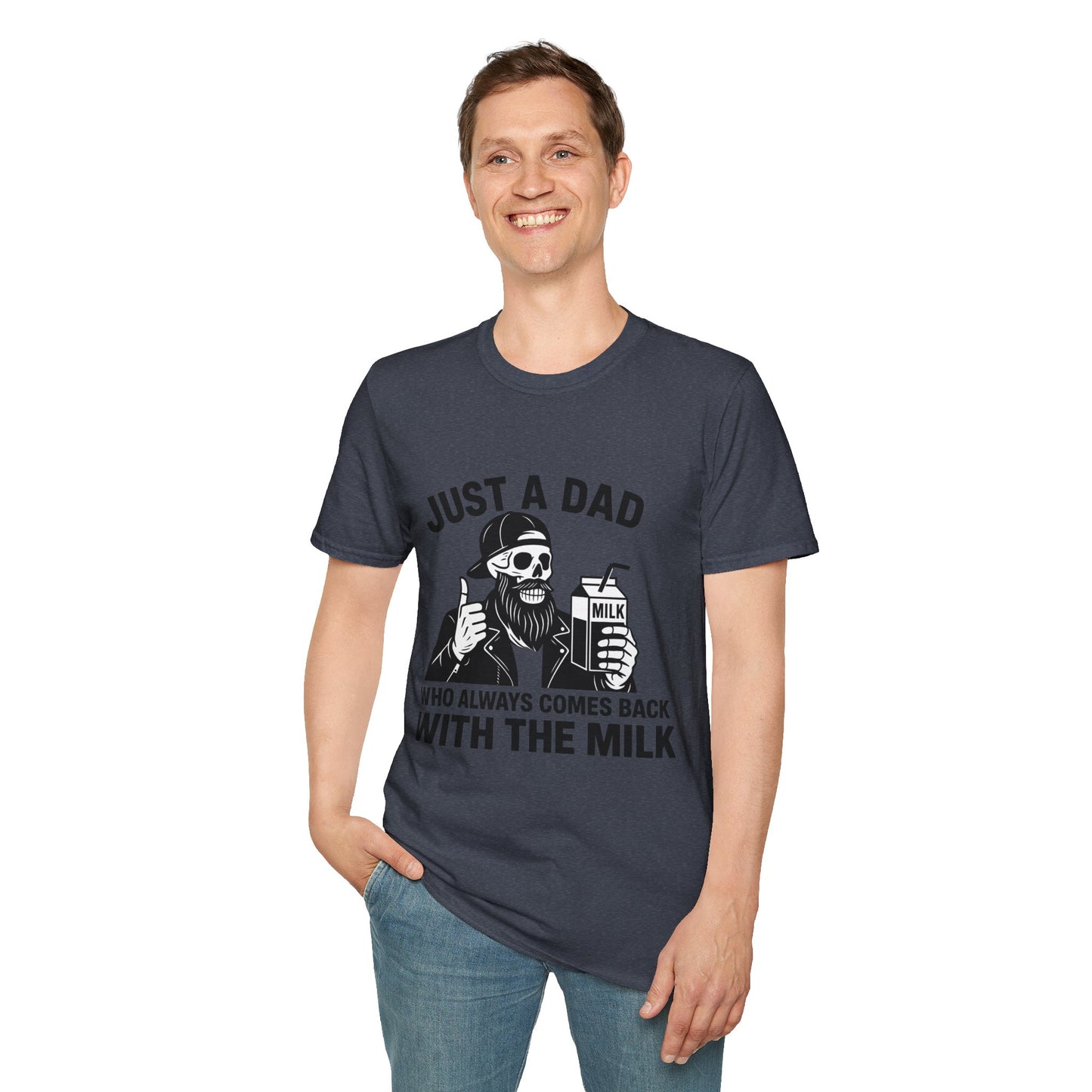 Just a Dad Softstyle T-Shirt, Funny Dad Shirt, Gift for Father's Day, Unisex Tee, Casual Wear, Milk Lover Tee