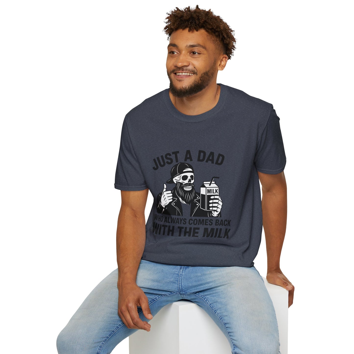 Just a Dad Softstyle T-Shirt, Funny Dad Shirt, Gift for Father's Day, Unisex Tee, Casual Wear, Milk Lover Tee