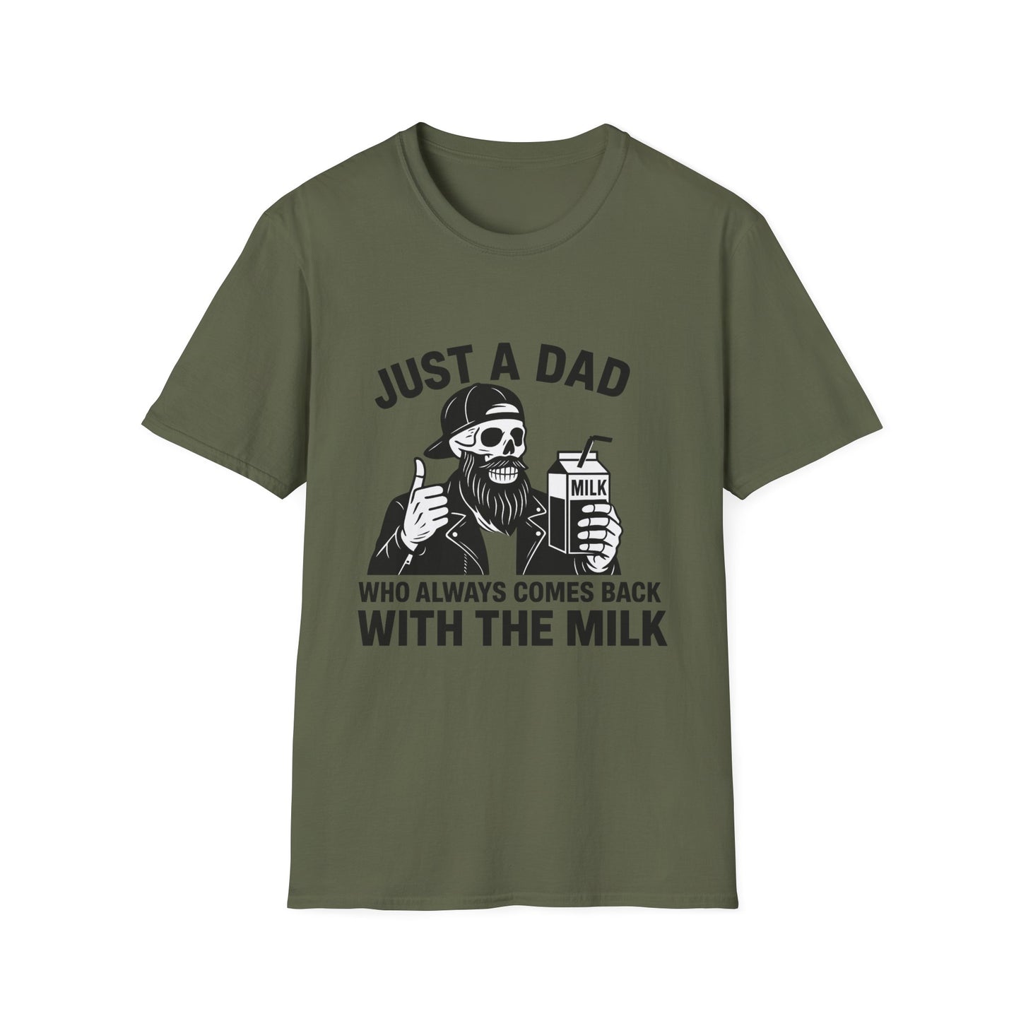 Just a Dad Softstyle T-Shirt, Funny Dad Shirt, Gift for Father's Day, Unisex Tee, Casual Wear, Milk Lover Tee