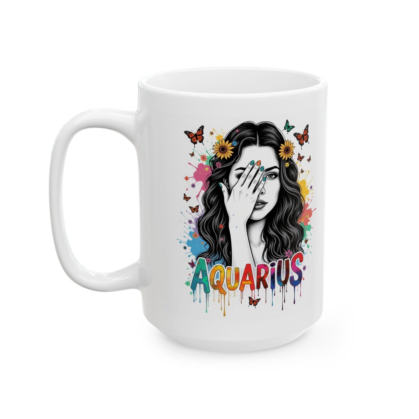 Color Splash Ceramic Aquarius Zodiac Mug - 11oz & 15oz Artist Design