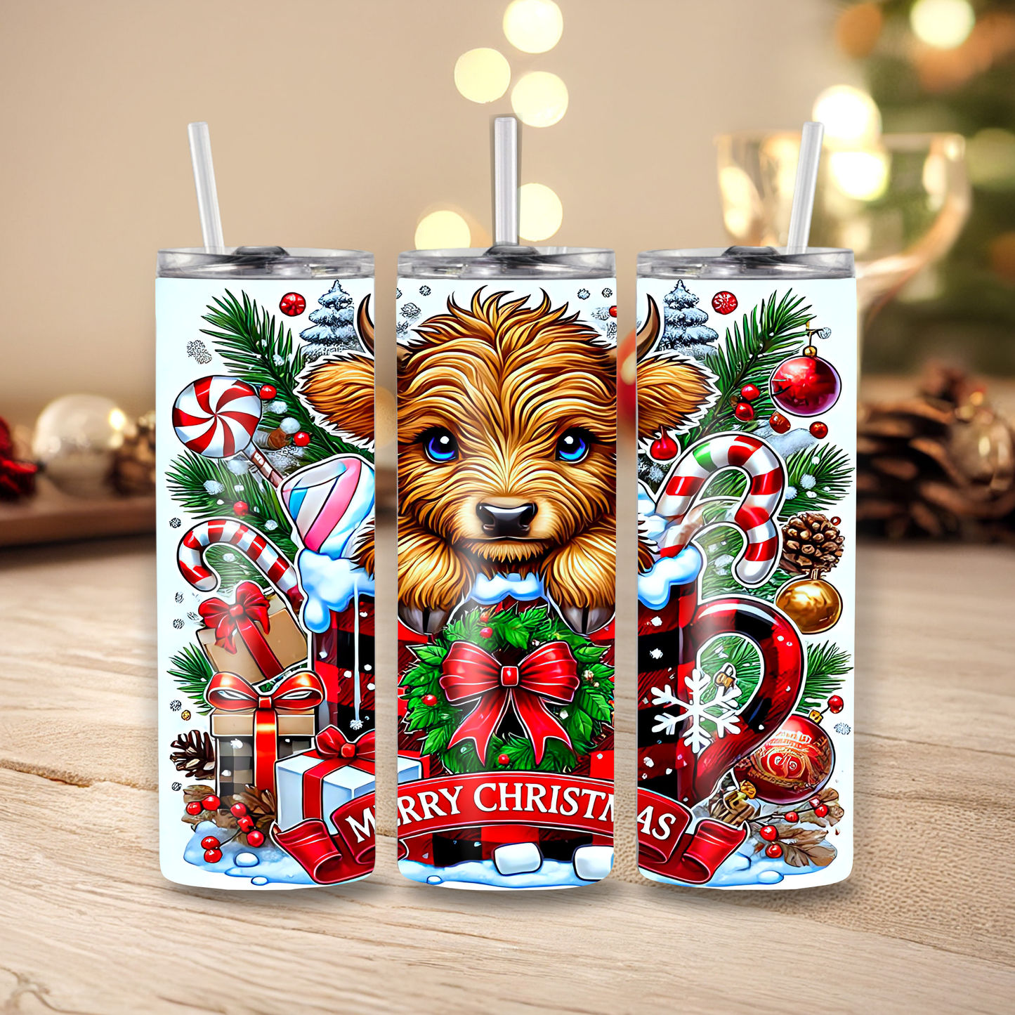 Merry Christmas Highland Cow Tumbler