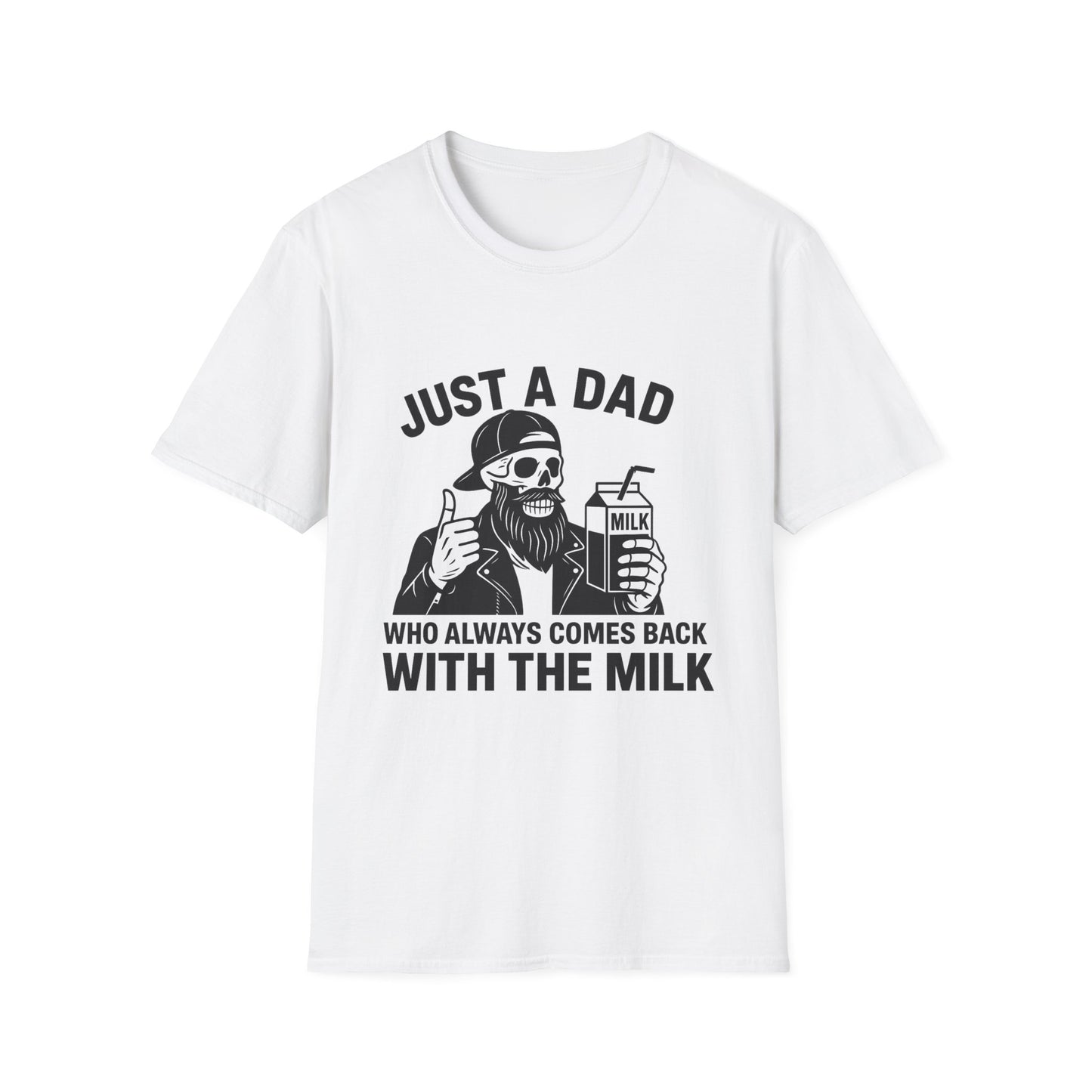 Just a Dad Softstyle T-Shirt, Funny Dad Shirt, Gift for Father's Day, Unisex Tee, Casual Wear, Milk Lover Tee