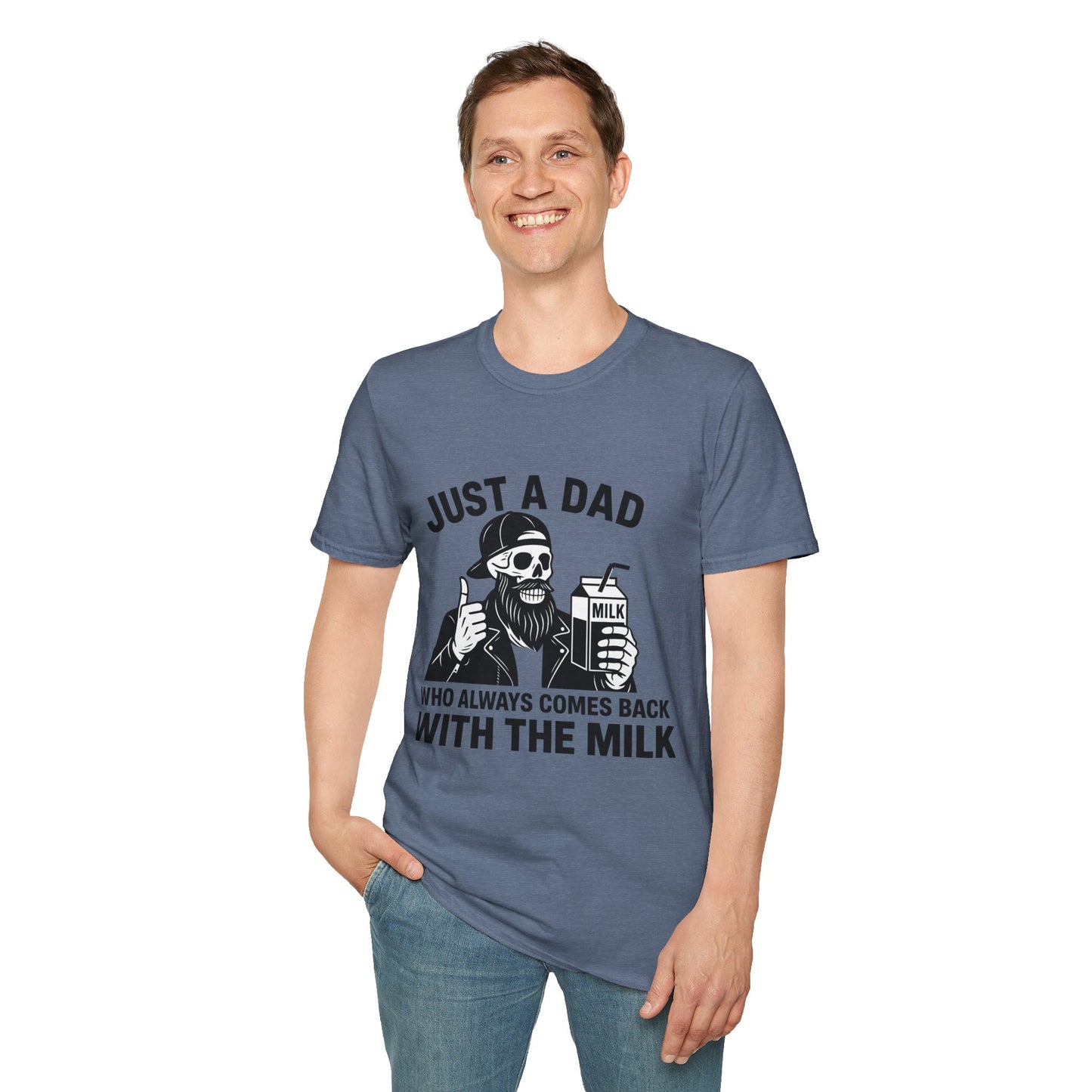 Just a Dad Softstyle T-Shirt, Funny Dad Shirt, Gift for Father's Day, Unisex Tee, Casual Wear, Milk Lover Tee