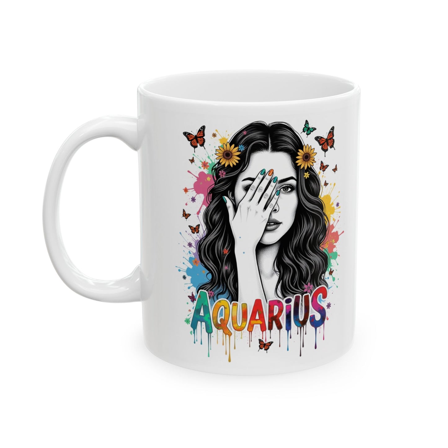 Color Splash Ceramic Aquarius Zodiac Mug - 11oz & 15oz Artist Design