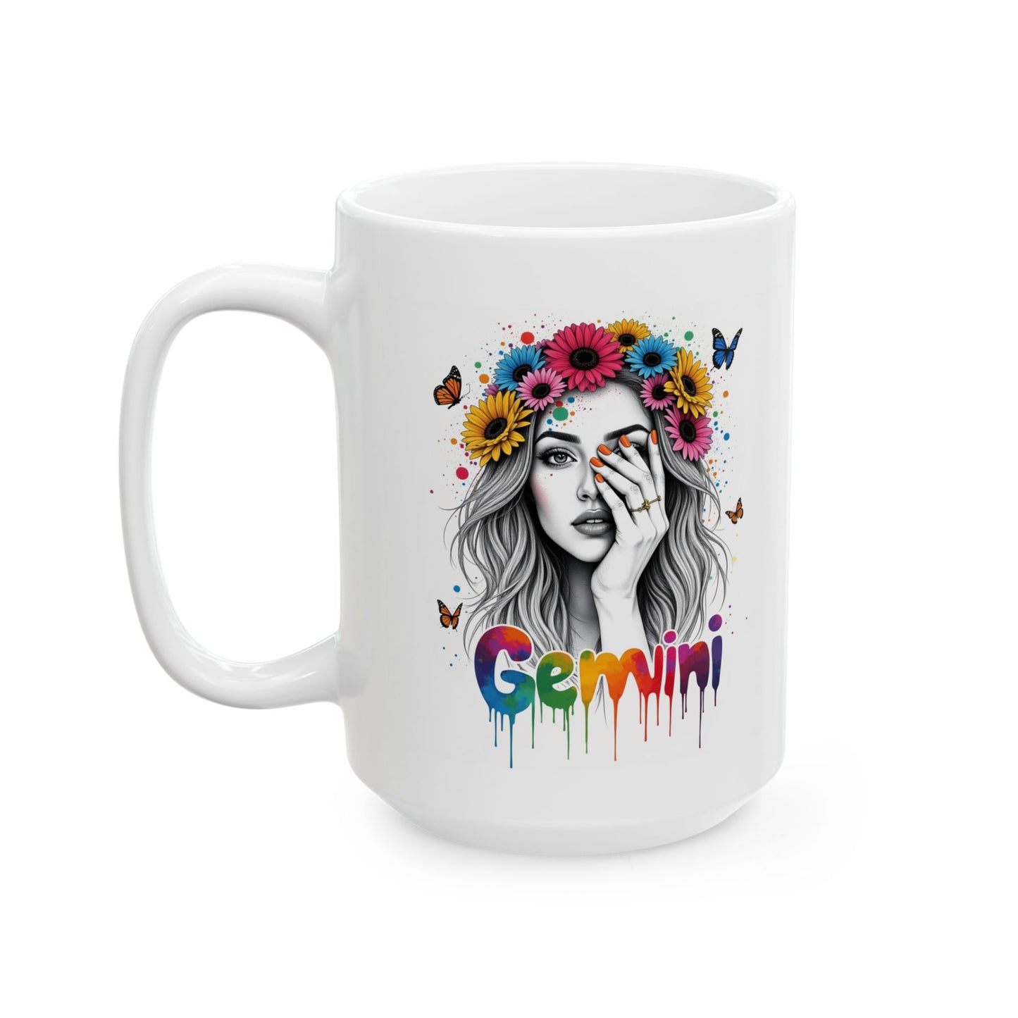 Color Splash Ceramic Gemini Zodiac Mug - 11oz & 15oz Artist Design