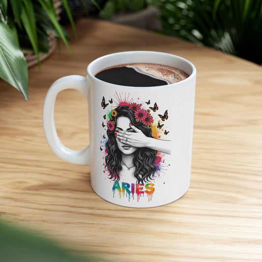 Color Splash Ceramic Aries Zodiac Mug - 11oz & 15oz Artist Design