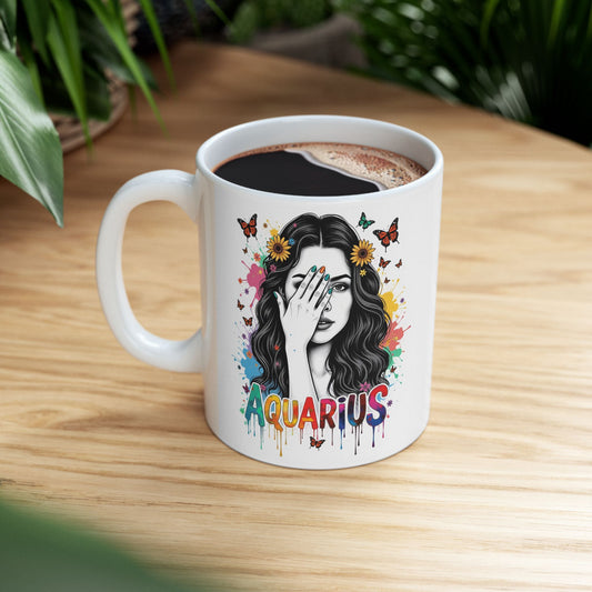 Color Splash Ceramic Aquarius Zodiac Mug - 11oz & 15oz Artist Design
