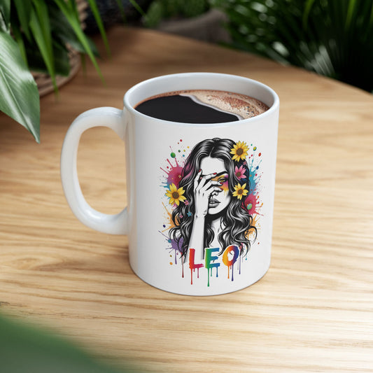 Color Splash Ceramic Leo Zodiac Mug - 11oz & 15oz Artist Design