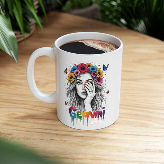 Color Splash Ceramic Gemini Zodiac Mug - 11oz & 15oz Artist Design