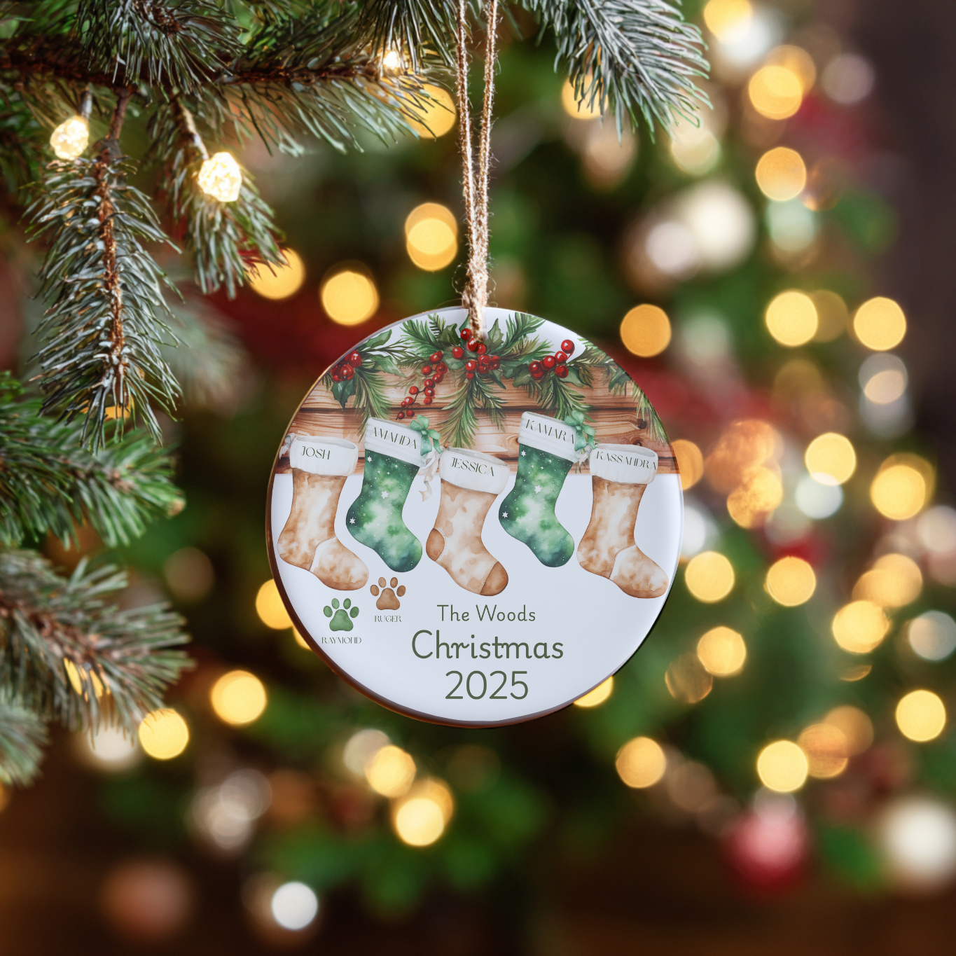 🎄 Personalized Rustic Stocking Ornament