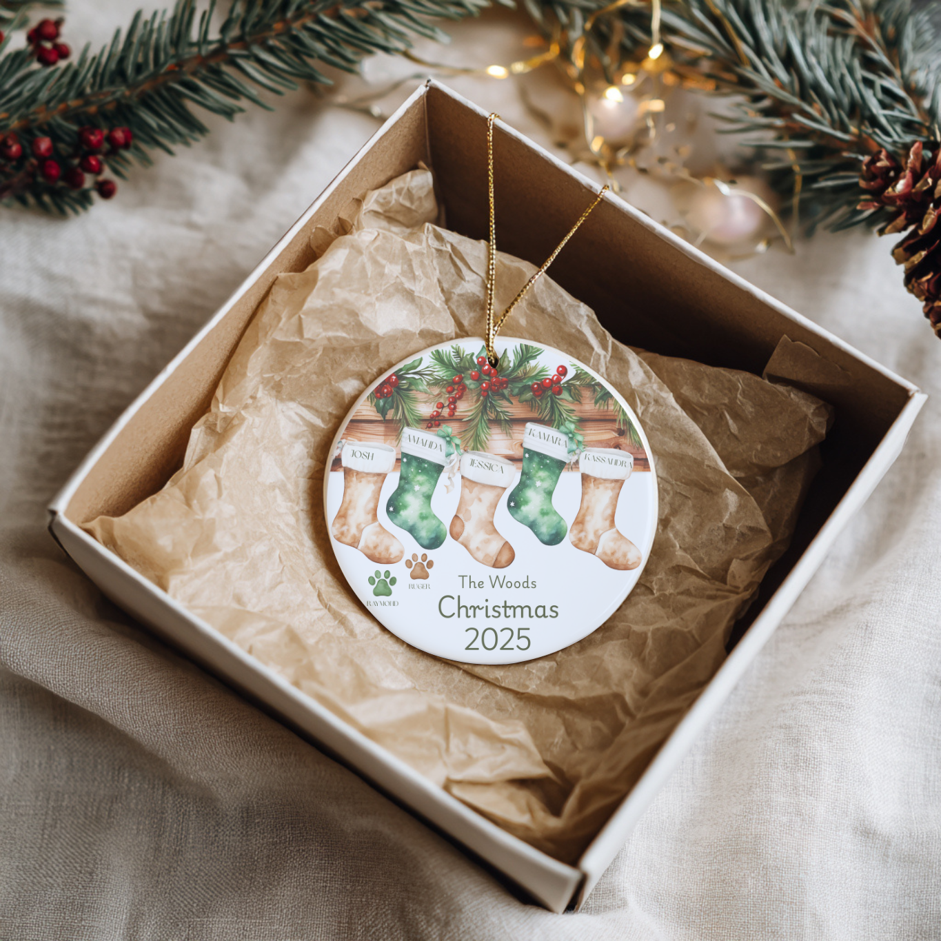 🎄 Personalized Rustic Stocking Ornament