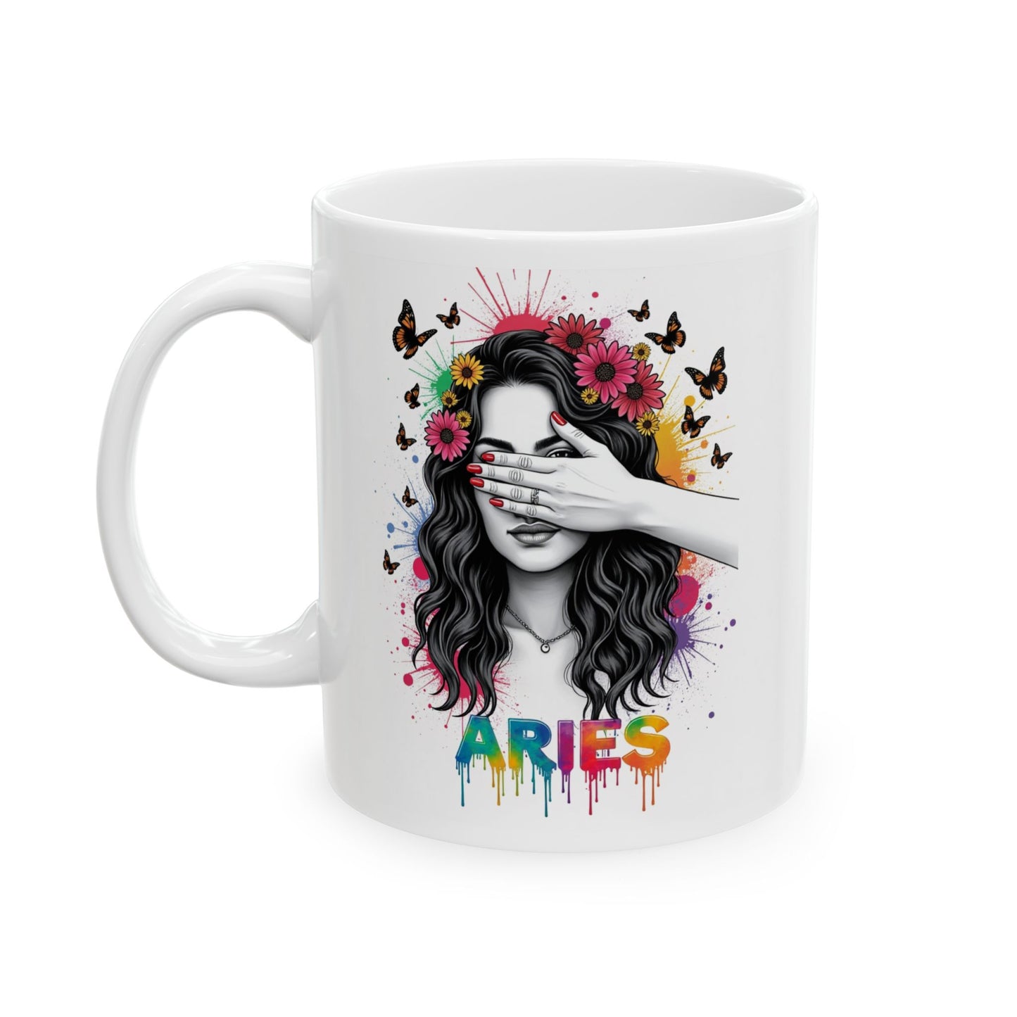 Color Splash Ceramic Aries Zodiac Mug - 11oz & 15oz Artist Design