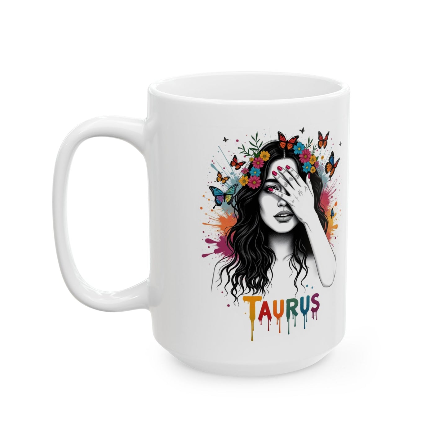Color Splash Ceramic Taurus Zodiac Mug - 11oz & 15oz Artist Design