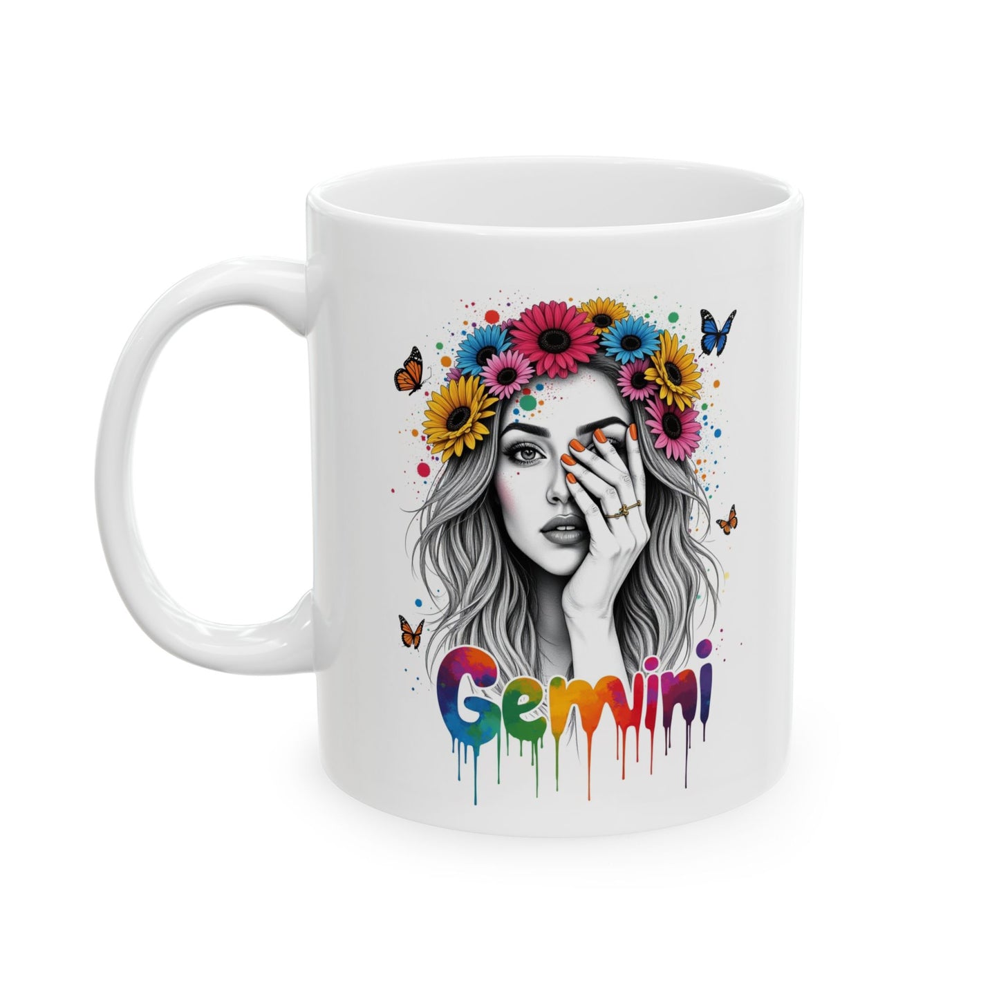 Color Splash Ceramic Gemini Zodiac Mug - 11oz & 15oz Artist Design